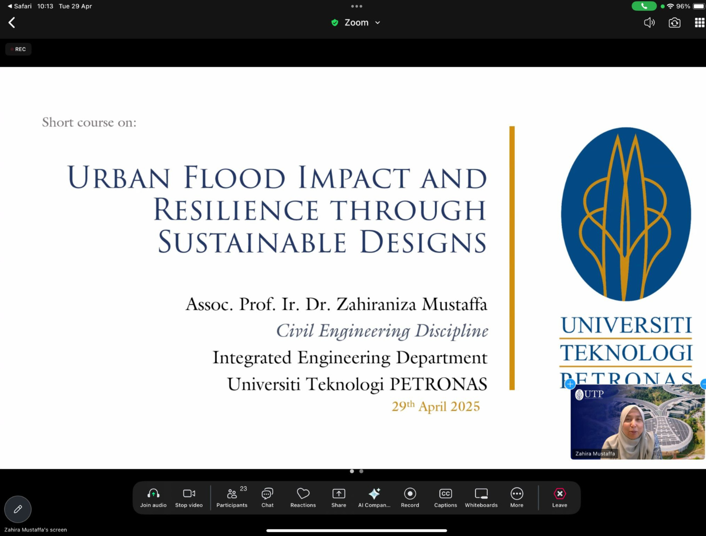 Online Class with Assoc. Prof. Ir. Dr. Zahiraniza Mustaffa